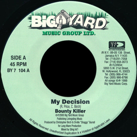 Bounty Killer : My Decision (7")