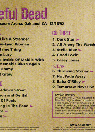 Grateful Dead* : Dick's Picks 27: Oakland Coliseum Arena, Oakland, CA December 16 1992 (3xHDCD, Album)