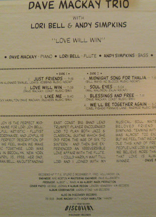 Dave Mackay Trio With Lori Bell & Andrew Simpkins : Love Will Win (LP, Album)