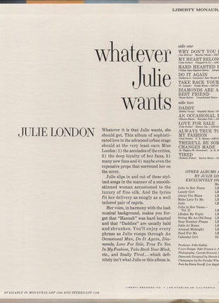 Julie London : Whatever Julie Wants (LP, Album, Mono, Ind)