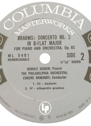 Rudolf Serkin / Eugene Ormandy Conducts The Philadelphia Orchestra / Johannes Brahms : Piano Concerto No. 2 In B Flat Major (LP, Album, Mono)