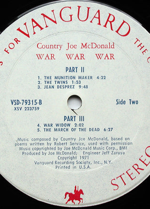 Country Joe McDonald : War War War (LP, Album, Pit)