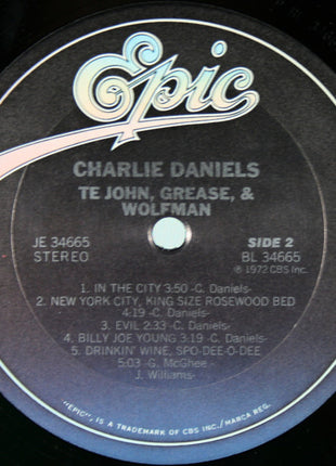 Charlie Daniels : Te John, Grease, & Wolfman (LP, Album, RE)