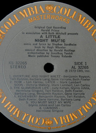 Stephen Sondheim, Glynis Johns, Len Cariou, Hermione Gingold : A Little Night Music (Original Broadway Cast Album) (LP, Album, Ter)