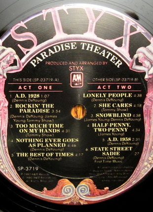Styx : Paradise Theatre (LP, Album, Club, Etch, Gat)