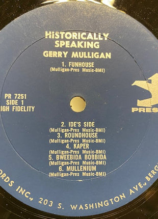 Gerry Mulligan : Historically Speaking (LP, Comp, Mono, RE)