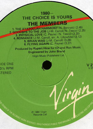 The Members : 1980 - The Choice Is Yours (LP, Album)