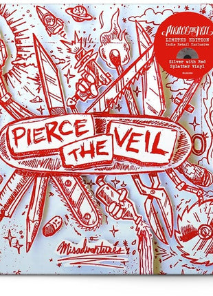 the album cover for Pierce The Veil - Misadventures [Indie Exclusive Limited Edition Silver w/ Red Splatter LP]