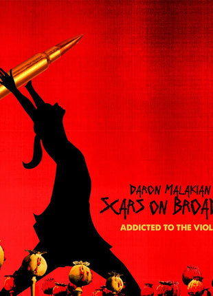 the album cover for Daron Malakian and Scars On Broadway  - Addicted To Violence [Indie Exclusive Ruby Red With Gold Splatter]