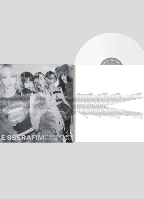 the album cover for LE SSERAFIM - EASY-CRAZY-HOT (Special Vinyl) [SILVER WHITE] [Indie Exclusive]