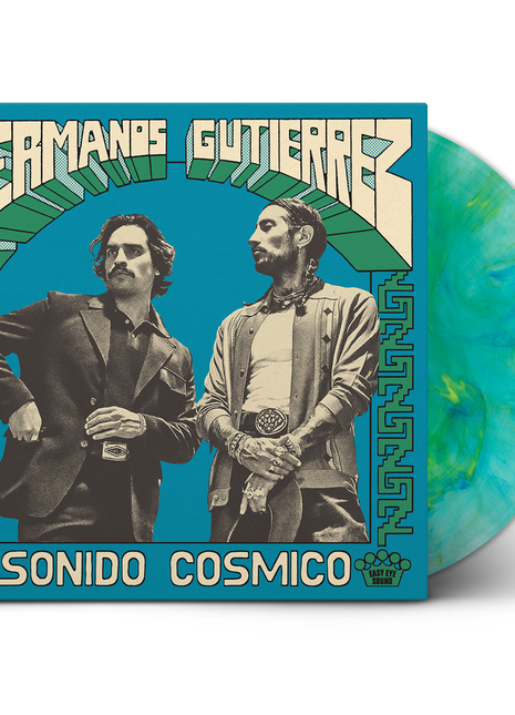 the album cover for Hermanos Gutierrez - Sonido Cosmico [Indie Exclusive Limited Edition Blue/Yellow Marble LP]