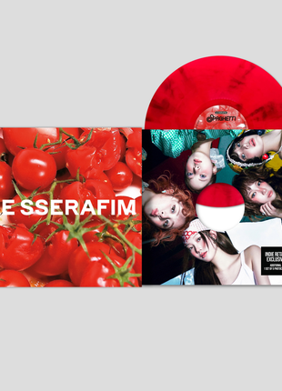the album cover for LE SSERAFIM - 1st Single Album 'SPAGHETTI' (Indie Exclusive) [Tomato Red + Photocards]