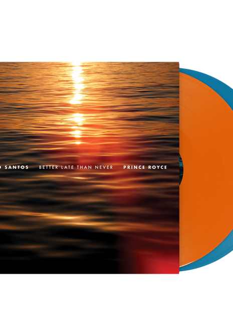 the album cover for Romeo Santos & Prince Royce - Better Late Than Never [Tangerine and Aqua]