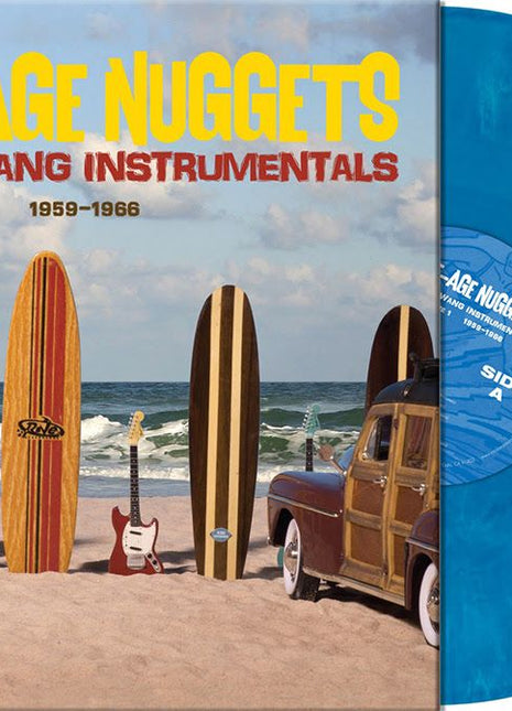 the album cover for Various Artists - SURF-AGE NUGGETS: TRASH & TWANG INSTRUMENTALS [Indie Exclusive Laguna Blue Marble]