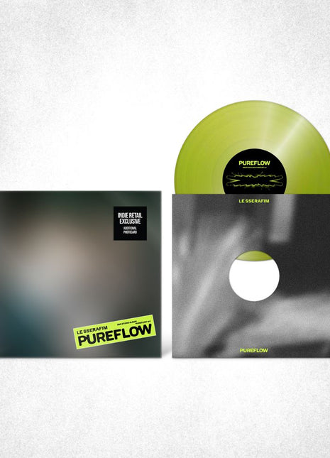 the album cover for LE SSERAFIM - 2nd Studio Album PUREFLOW pt.1 [Indie Exclusive Electric Yellow Glitter ver.]