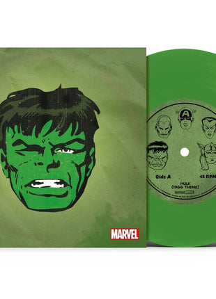 the album cover for Marvel Chorus - Merry Marvel Marching Society (1966 Theme) [Hulk Translucent Green 7" Single]