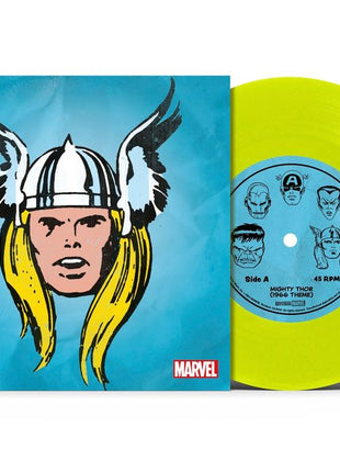 the album cover for Marvel Chorus - Merry Marvel Marching Society (1966 Theme) [Mighty Thor Translucent Yellow 7" Single]