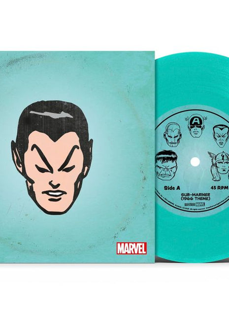 the album cover for Marvel Chorus - Merry Marvel Marching Society (1966 Theme) [Sub-Mariner Translucent Sea Foam 7" Single]