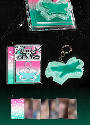 the album cover for LE SSERAFIM - 2nd Single Album 'Made My Night' [Mint Glow Clicker Keychain ver.]