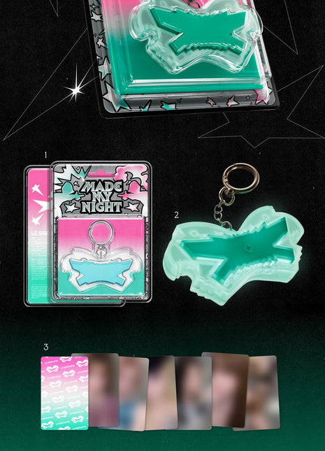 the album cover for LE SSERAFIM - 2nd Single Album 'Made My Night' [Mint Glow Clicker Keychain ver.]