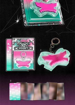 the album cover for LE SSERAFIM - 2nd Single Album 'Made My Night' [Pink Glow Clicker Keychain ver.]