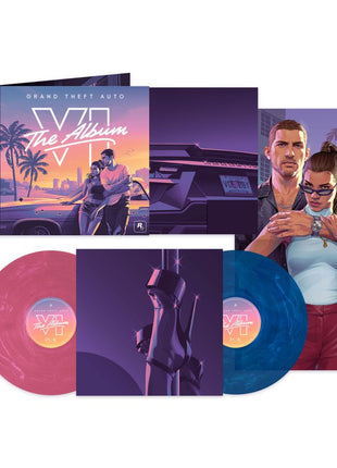 the album cover for Grand Theft Auto VI - Grand Theft Auto VI: The Album [Indie Exclusive Marble Pink &amp; Blue + Poster]