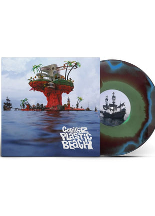 the album cover for Gorillaz - Plastic Beach - Brick & Mortar Exclusive [Blue, Green and Orange Half-speed Mastered]