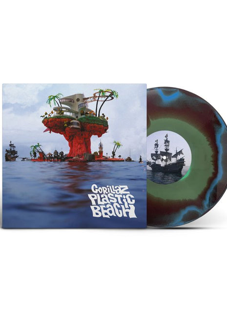 the album cover for Gorillaz - Plastic Beach - Brick & Mortar Exclusive [Blue, Green and Orange Half-speed Mastered]