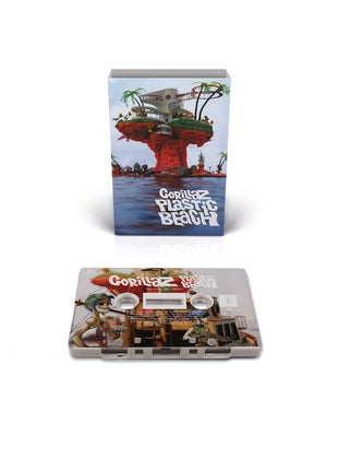 the album cover for Gorillaz - Plastic Beach - Brick & Mortar Exclusive [White Cassette with On Body Printing]