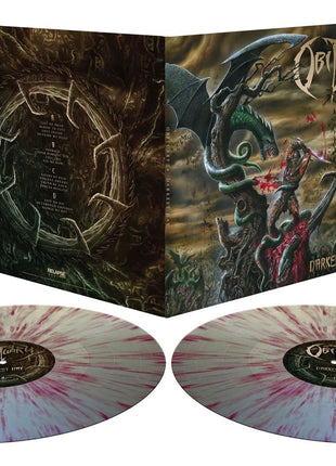 the album cover for Obituary - Darkest Day - [Orchard Indie Exclusive Silver with Blood Red Splatter 2LP]