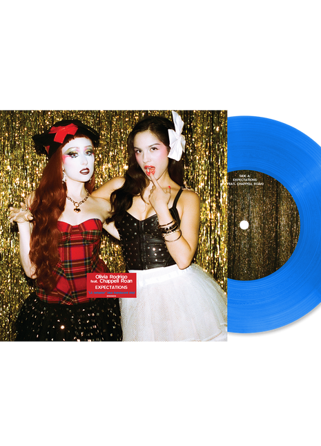 the album cover for Olivia Rodrigo / Chappell Roan - expectations [LA behavior Blue Translucent 7" Single]