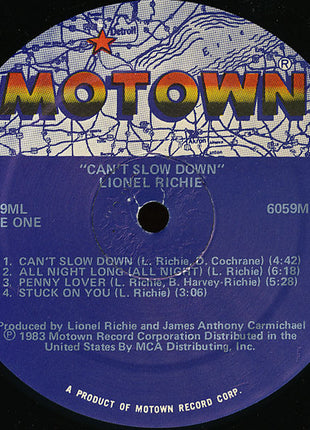 Lionel Richie : Can't Slow Down (LP, Album, Sup)