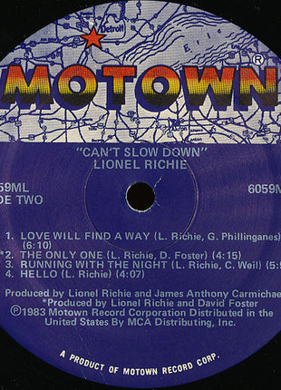 Lionel Richie : Can't Slow Down (LP, Album, Sup)
