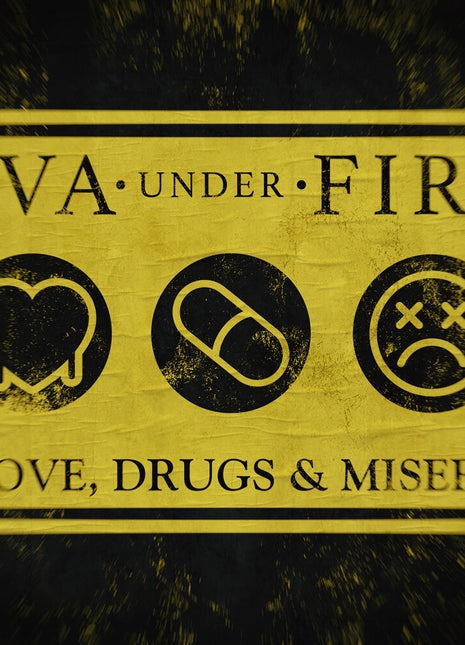 the album cover for Eva Under Fire - Love Drugs & Misery [Colored Vinyl] (Ylw)