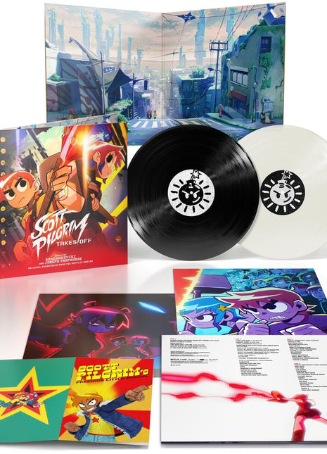 the album cover for Anamanaguchi - Scott Pilgrim Takes Off (Original Soundtrack From The Netflix Series) [Black & White 2LP]