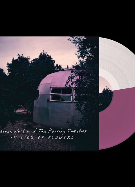 the album cover for Aaron West  & The Roaring Twenties - In Lieu Of Flowers - Purple & Clear Split [Colored Vinyl]