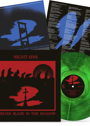 the album cover for Night Sins - A Silver Blade in the Shadow [Green and Black Marble LP]