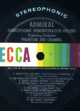 Various : Admiral Stereophonic Demonstration Record Featuring Exclusive Phantom 3rd Channel (LP, Album, Comp)