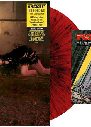 the album cover for Ratt - Out Of The Cellar (40th Anniversary) [Red/Black Splatter LP/Neon Orange 7inch Single]