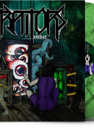 the album cover for Traitors - Phobias [Indie Exclusive green and black marble LP]