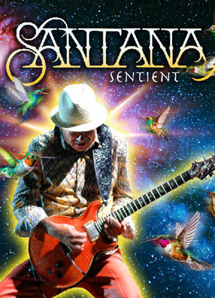 the album cover for Santana - Sentient [Indie Exclusive Clear with Orange & Purple Splatter Vinyl]