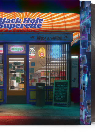 the album cover for Aesop Rock - Black Hole Superette [Black Ice 2LP]