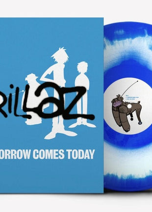 the album cover for Gorillaz - Tomorrow Comes Today EP -  [white and blue color-in-color 12in vinyl / 4-track EP]