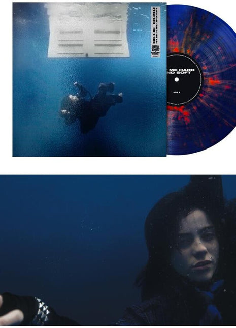 the album cover for Billie Eilish - HIT ME HARD AND SOFT (Anniversary Edition) [Blue & Orange Splatter LP]