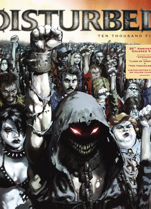 the album cover for Disturbed - Ten Thousand Fists (20th Anniversary) - [Yellow Flame 2LP]