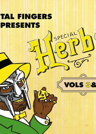 the album cover for MF DOOM - Metal Fingers Presents: Special Herbs Vol. 3 & 4 [Lemon Yellow LP]