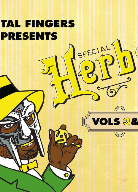 the album cover for MF DOOM - Metal Fingers Presents: Special Herbs Vol. 3 & 4 [Lemon Yellow LP]
