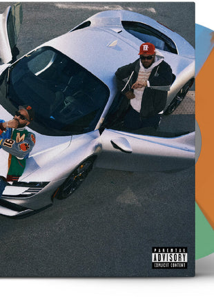 the album cover for Larry June  / Cardo - Until Night Comes [Green Blue & Orange Tri-Color Segment Vinyl]