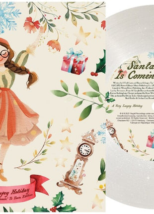the album cover for Laufey - A Very Laufey Holiday: The Santa Claus Is Comin' To Town Edition [Snow Globe Glitter 7inch]