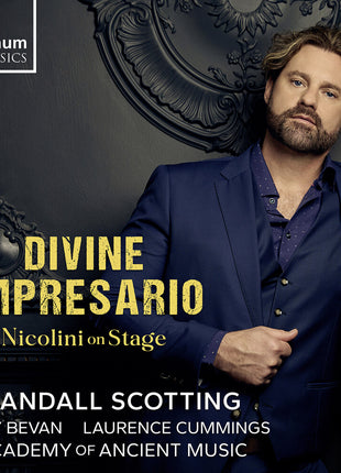 the album cover for Randall Scotting - Divine Impresario - Nicolini On Stage